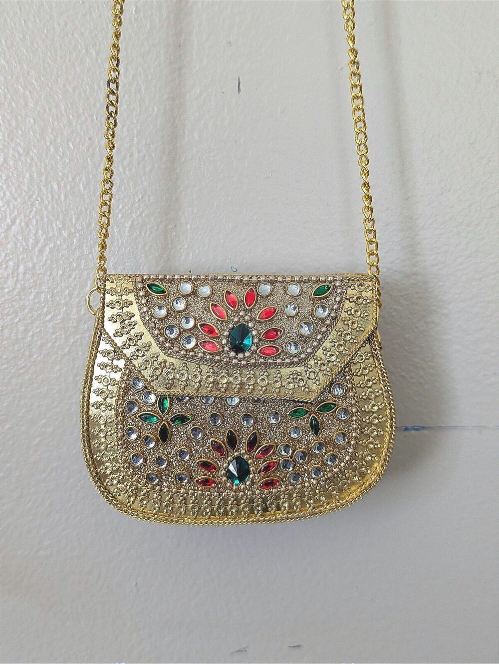 Kundan Mini Clutch Crossbody Bag Metal Gold Women's Evening Party Wedding Indian